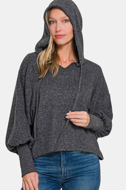 Zenana Brushed Hacci Drop Shoulder Cropped Hoodie tt