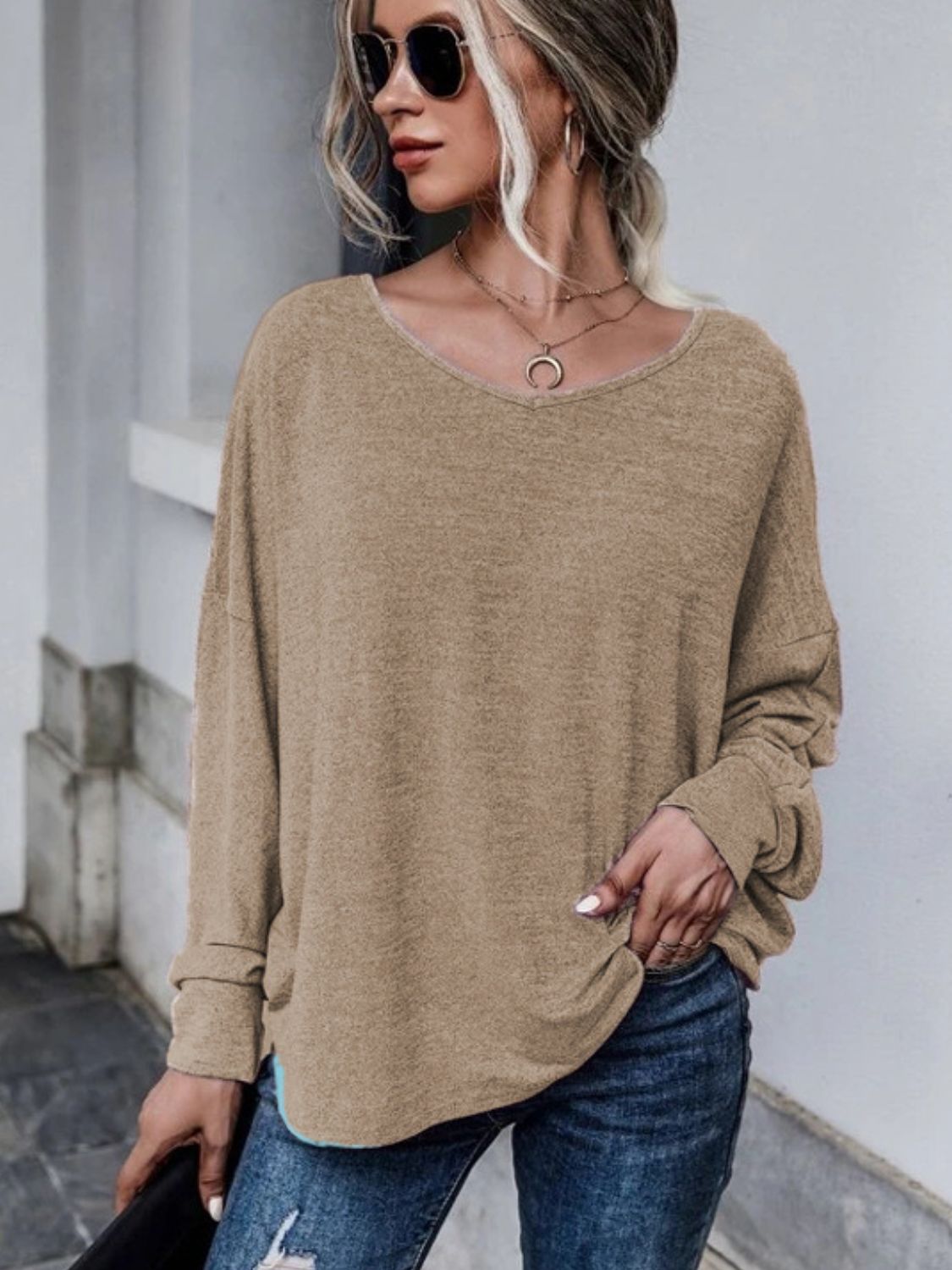 Full Size Double Tie Drop Shoulder Long Sleeve T-Shirt