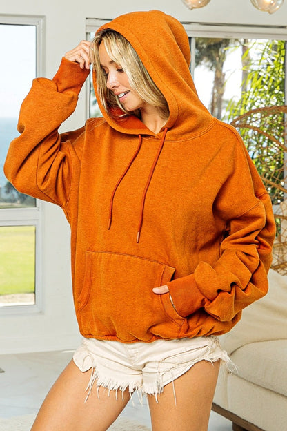 BiBi Ruched Long Sleeve Washed Fleece Hoodie tt
